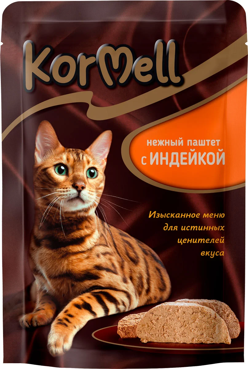 6036063 KorMell, влажный корм для взрослых кошек, паштет с индейкой, 75 гр. — изображение 1