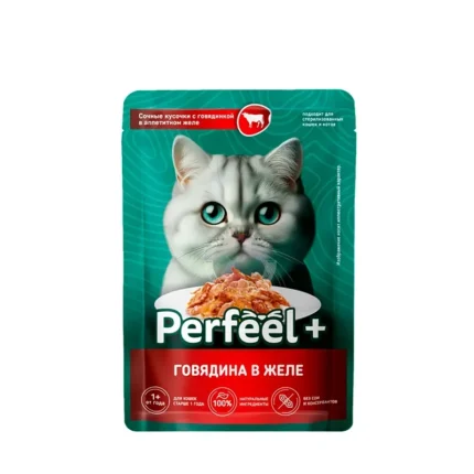 PerfeelPlus, влажный корм для кошек, со вкусом говядины в желе, 75 гр
