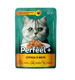 PerfeelPlus, влажный корм для кошек, со вкусом курицы в желе, 75 гр