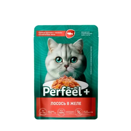 PerfeelPlus, влажный корм для кошек, со вкусом лосось в желе, 75 гр