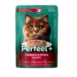 PerfeelPlus, влажный корм для кошек, со вкусом говядины и печени паштет, 75 гр