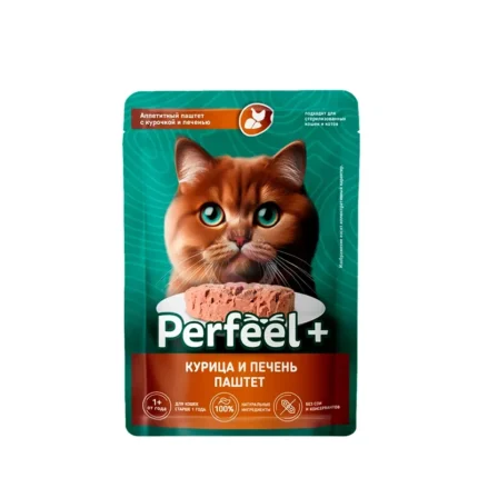 PerfeelPlus, влажный корм для кошек, со вкусом курицы и печени паштет, 75 гр