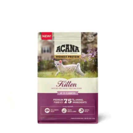 Acana Highest Protein Kitten Recipe, сухой беззерновой корм для котят с 4 видами мяса, 1,8 кг.