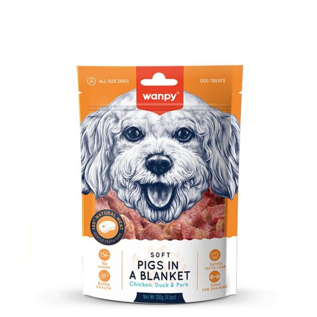 6050610 Wanpy Pigs in a Blanket, itlər üçün toyuq, ördək və donuz əti dadlı ləzzət, 100 гр. - Şəkil 1