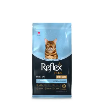 Reflex Plus Hair & Skin, полноценный сухой корм для поддержки здоровья и шерсти кошек с лососем (на развес)