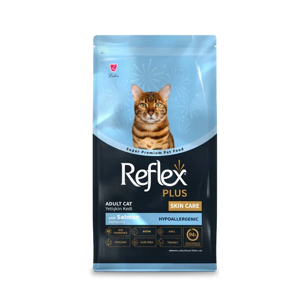 60520200 Reflex Plus Hair & Skin, полноценный сухой корм для поддержки здоровья и шерсти кошек с лососем (целый мешок 15 кг) - Şəkil 1