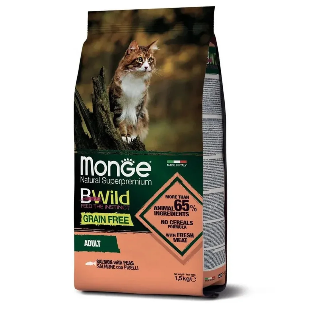 6032072 Monge Bwild Grain Free Adult сухой беззерновой корм для взрослых кошек с лососем 1,5 кг — изображение 1